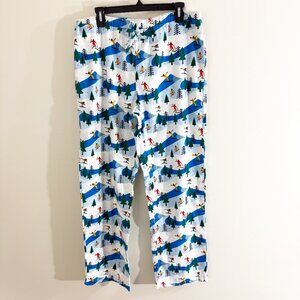 NWOT Hanna Andersson White/Blue Ski Print Flannel Pajama Pants Unisex Sz Large